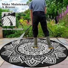 Boho Round Outdoor Rug For Patios 5Ft/6Ft/8Ft, Waterproof Round Outdoor Picnic Rug Lightweight Portable Plastic Straw Rug,Deck Carpet For Backyard Camping Porch - Black/White - View 4