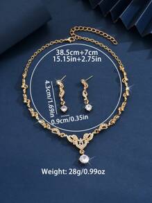 3pcs Women's Heart & Flower Rhinestone Embellished Wedding Jewelry Set