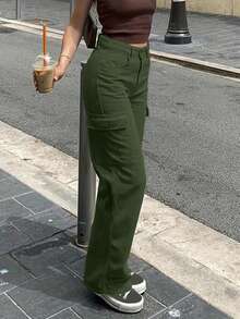 女士休闲纯色直筒工装裤