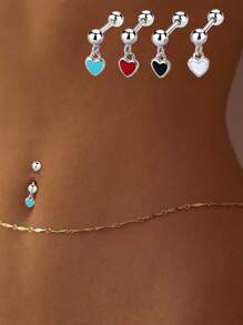 925 纯银心形肚脐环，简约风格珐琅树脂肚脐环，肚脐穿刺首饰