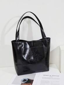 Sac fourre-tout minimaliste et élégant, en matériau PVC épais et doux, avec fermeture à bouton magnétique, noir classique, parfait pour le bureau, les sorties décontractées et les trajets quotidiens