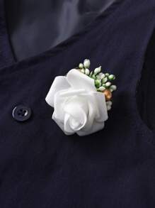 BOARNSEORL 男婴三件套绅士套装：短袖衬衫配领结、工装短裤和背心，时尚服装，适合生日派对、晚宴、婚礼、选美 - 藍色 - 查看 7