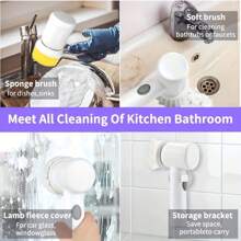 Kitchen 3 In 1 Automatic Electric Rotating Cleaning Dust Brush Power Scrubber Electric Spin Scrubber Electric Dish Scrubber - White - View 7