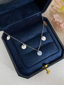 1pc Exquisite Round Shape Sequin Tassels Pendant Necklace Ladies Jewelry For Women 925 Sterling Silver Light Luxury Fine Jewelry Gifts For Girls Daily Life Dating Decor