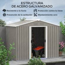 Outsunny Caseta de Jardín Exterior 3,6 m² 236x174x190 cm Cobertizo de Jardín Exterior con 2 Puertas Correderas Techo Inclinado y 4 Ventanas para Patio Terraza Gris Claro - Gris Claro - Ver 3