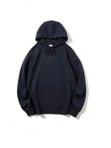 Women's Solid Color Hooded Sweatshirt With Lining And Drawstring - Negro - Ver 2