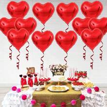 1 set rode hartvormige folieballonnen, 18-inch heliumondersteuning, aluminiumfolie, geen elektriciteit nodig, met krullint voor Valentijnsdag, bruiloften, verlovingen, jubilea, feestelijke evenementendecoratie | Glanzende hartballonnen | Feestballonnen