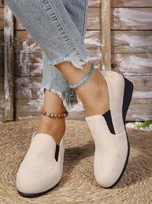 Damskie nowe wygodne uniwersalne aksamitne elastyczne oddychające klinowe płaskie buty w jednolitym kolorze