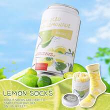 1 Pair Women's Lemon Patterned Mid-Calf Socks, Soft, Breathable, Casual Socks For Home, Travel, Party, Unique Gift For Family & Friends, Fashion , , All Season - Multicolor - View 16