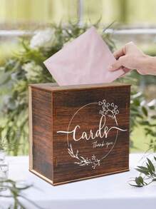 1 Set Rustic Wooden Wedding Card Box & Sign-In Box, With White Letter Card Slots To Hold Wedding Invitations, Multi-Functional Wedding Registration Box, Suitable For Wedding Party Decorations, Suitable For Receptions, Gifts, Bridal Shower Decorations, Size: 26*26*15cm - Brown - View 5