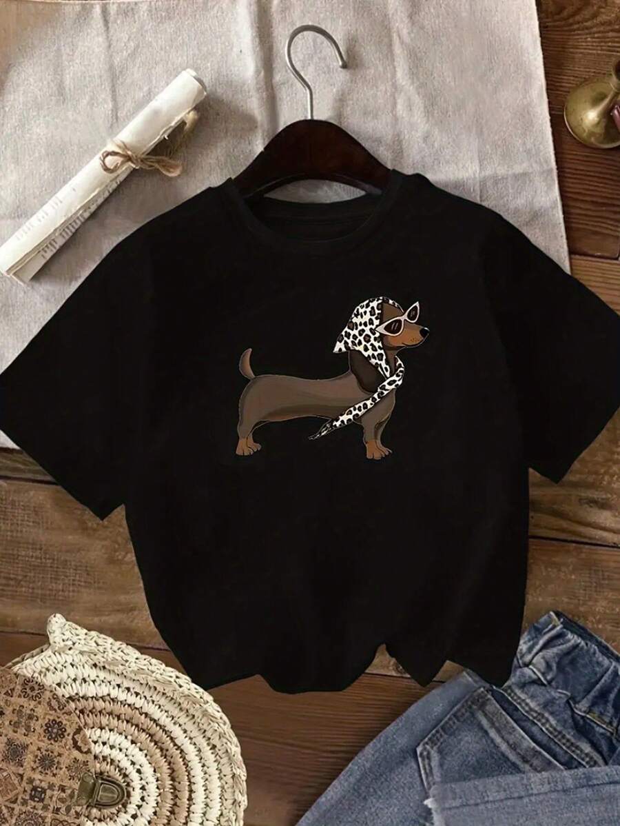 Summer And Spring Patterned T-Shirts, Short-Sleeved Round Neck Casual Tops, Women's Clothing