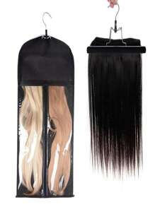 1 Bolsa de almacenamiento para peluca, percha para el cabello con cubierta antipolvo, clip para cabello de peluca con cremallera, bolsa de almacenamiento para peluca, clip colgante para peluca de tela no tejida (sin incluir pelucas) - Negro