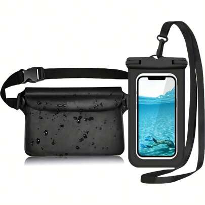 2pcs Set Waterproof Bag + Phone Case, Waterproof Pouch Dry Bag, Suitable For Rafting, Beach, Swimming, Boating, Kayaking, Hiking, Protecting Phone, Camera, Cash, MP3, Passport, Documents From Water, Sand, Snow, Dust Waterproof Phone Case