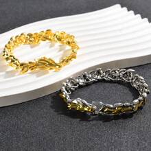 Set de 2 piezas de joyería deslumbrante, pulsera de acero inoxidable con diseño de dragón en oro y plata, joyería elegante y exquisita de moda para damas y caballeros