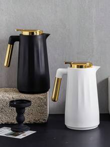 1 pieza Botella aislada de 1000ML/33.8oz con diseño de madera, con interior de vidrio, cafetera con dispensador de botón y asa de madera, de vuelta al colegio