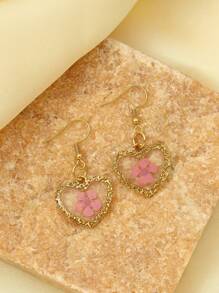 2 款精致时尚的不锈钢透明永生花耳环，干花滴管吊坠适合日常使用，节日约会礼物配件 - 彩色 - 查看 13