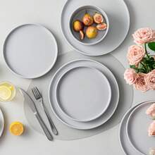 vancasso 12 Pieces Dinnerware Set Cream-White Stoneware, Dinner Plates, Dessert Plates And Bowls, Modern Kitchen Dishware Sets, Dishwasher And Microwave Friendly - Service For 4 People, White Set And Grey Set - 灰色 - 查看 5