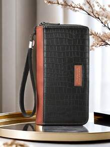 1 件时尚新款鳄鱼纹拉链钱包，适合年轻男士，实用多卡槽设计，适合作为圣诞节、新年、父亲、男朋友、毕业典礼或休闲夏季户外的生日礼物、旅行配件