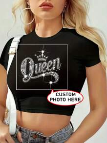 Customizable Women Short T-Shirt, Personalize With Photo, For Valentine's Day, Uniform, Company Logo, Name, Pet Photo, Family Photo, Your Exclusive T-Shirt, Anything Can Be Customized - Black - View 1