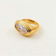 1pc Vintage 18K Gold Plated Stainless Steel Oversized Oval Cubic Zirconia Decorated Ring, Suitable For Men's Daily And Wedding Wear, Gift - Diamond Ring - View 6