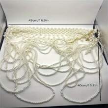 1pc Luxury Vintage Multi-Layer Handmade Beaded Faux Pearl Body Chain, Retro Sexy Style, Fashionable Accessory - White - View 11