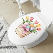 1pc Easter Flower Barrel And Easter Eggs Sticker For Toilet Decor, Suitable For Bathroom And Toilet Decoration Stickers, PVC Removable Sticker Gifts Birthday Graduation Room Decor Home Decor Wall Decor Bathroom Decor Bedroom Decor Room Decoration Stuff Living Room Decor House Decor Home Decor Living Room Wall Art Wall Paper Personalised Stickers