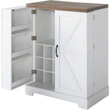Merluxy 61" Farmhouse Bar Cabinet With 9 Wine Racks, Folding Liquor Storage, Expandable Coffee Bar Station With Drawer, Rustic White Mini Bar For Kitchen & Dining Room