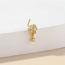 1pc L-Shaped Golden Rhinestone Flower Nose Ring Stud With Pendant
