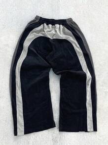 Pantalones anchos de estilo callejero estadounidense de moda vintage con parches para hombres, pantalones casuales de ajuste holgado con cordón para baile de jazz al aire libre, pantalones cargo para hombres - Multicolor - Ver 3