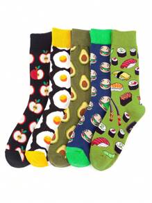 1 Pair/5 Pairs Men's Breathable Moisture Wicking Comfortable Casual Fruit Print Mid-Calf Socks