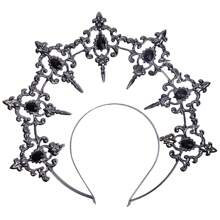1 pieza Diadema tipo halo de aleación dorada estilo lolita, accesorio para el cabello con corona de cristales al estilo gótico glamoroso, adecuado para bodas, fiestas, sesiones de fotos, cosplay y vuelta al colegio