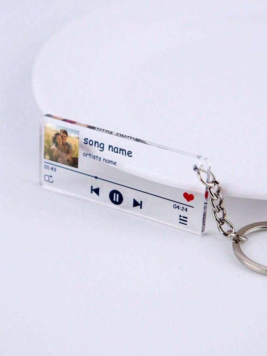 1pc Custom Acrylic Music Player Keychain, Personalized Photo And Text Customization Keychain, Suitable For Couples, Family And Friends, Holiday Gifts - Multicolor - View 1