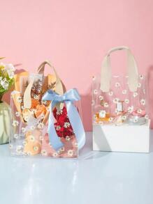 1/5/10pcs Thickened Transparent Pvc Gift Bag,Handbag,Women Tote Bag,Daisy Flower Printed Gift Packaging Bag,Wedding Gift Handbag,Shopping Bag, Gift Packaging Bag, Party Holiday Decor, Daily Storage Bag,Suitable For Shopping, Wedding, Birthday Party, Souvenir, Etc(2 Sizes Available)
