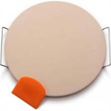 16" Pizza Stone For Oven & Grill With Handles - Natural Cordierite Baking Stone Set With SS Rack & Plastic Scraper (1500 °F Resistant, Round, Large)