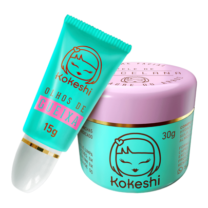  Kit Renovadores Faciais Kokeshi Pele Porcelana Olhos Gueixa Festa Junina