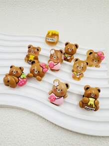 10 pièces Mignonne décoration de chaussure en résine en forme d'ours brun, joli design d'imagination, convient comme cadeau de fête pour femmes, cadeau créatif et décoration de chaussures DIY