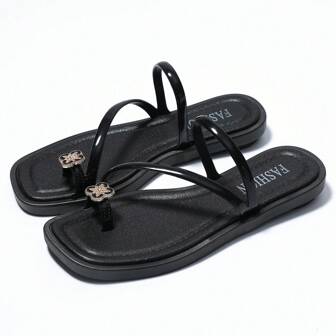 Women's Flat Sandals, Fashion Summer Outdoor Slip-On Casual Versatile Black Shoes, Outdoor Casual Slippers