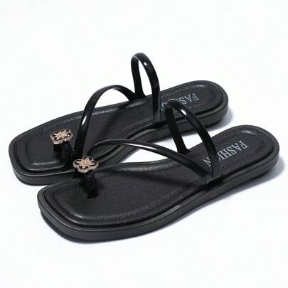 Women's Flat Sandals, Fashion Summer Outdoor Slip-On Casual Versatile Black Shoes, Outdoor Casual Slippers