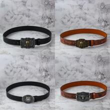 Zinc Alloy Western Style Retro Skull, Leopard Head, Sheep Head Pattern Embossed Texture Boho Faux Leather Belt - Multicolor - View 1