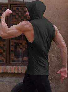 Men's Sports Solid Color Hooded Top, Suitable For Gym, Outdoor Leisure Running, Swimming, Cycling Top - Black - View 5