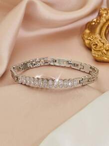 1 件时尚奢华优雅闪亮椭圆形锆石手链，表带设计，适合男士婚礼、订婚时的惊喜礼物 - SZ313 - 查看 5