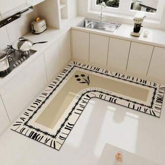 Luxurious Silicone Floor Mat, Water & Oil Absorbent, Non-Slip, Easy Clean L-Shaped Kitchen Rug