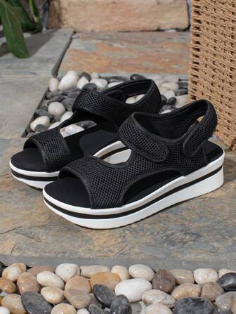 女士透气网眼厚底沙滩运动凉鞋，适合夏季，女士运动凉鞋