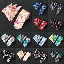 2pcs Set, Men's Floral Printed Tie, Soft Fabric Flower Pattern Tie And Pocket Square Combo, Suitable As Men's Gift For Wedding, Groom, Groomsman, Wedding Photo Shoot, Date Night, Formal Dinner - Two-piece Set - View 12