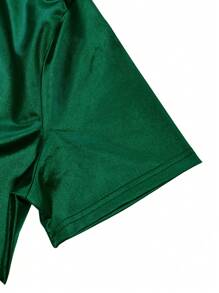 Europe And The United States Fashion Women Black Slim Short Sleeveasymmetrical Mid-Length Skirt New Mature Women Round Neck Leather  Fall Dresses For Women Sexy Bag Buttock Slit Dress Office Outfits For Women - 綠色 - 查看 5