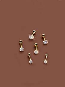 6/12 件/套优雅简约女士耳环，钛钢镶嵌人造锆石耳钉，闪亮且方便穿耳环