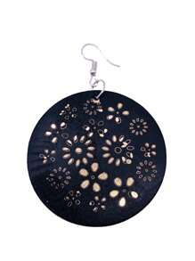 1 Pair Vintage Round Gold Foil Wooden Drop Earrings, Wooden Earrings, African Boho Style Earrings, Gift For Women (Random Style)