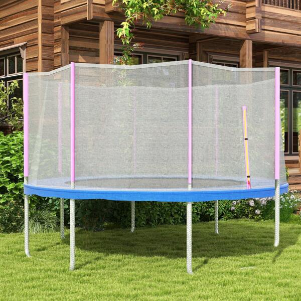 Sportnow Rete di Protezione per Trampolini Elastici a 8 Pali, Rete Protettiva per Trampolini in PE con Ingresso con Cerniera, Ø366x180 cm, Nero e Rosa