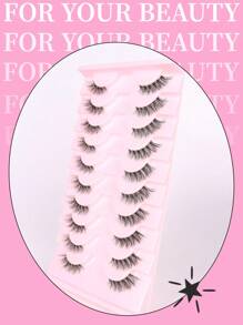 10 对天然睫毛延长，透明茎交叉鱼尾设计，优雅黑色 14 毫米