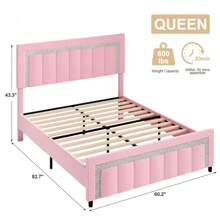 Upholstered Bed Frame With Vertical Channel Tufted Headboard, No Box Spring Needed, Easy Assembly, White/Pink/Black, Twin/Full/Queen/King - 粉色 - 查看 9